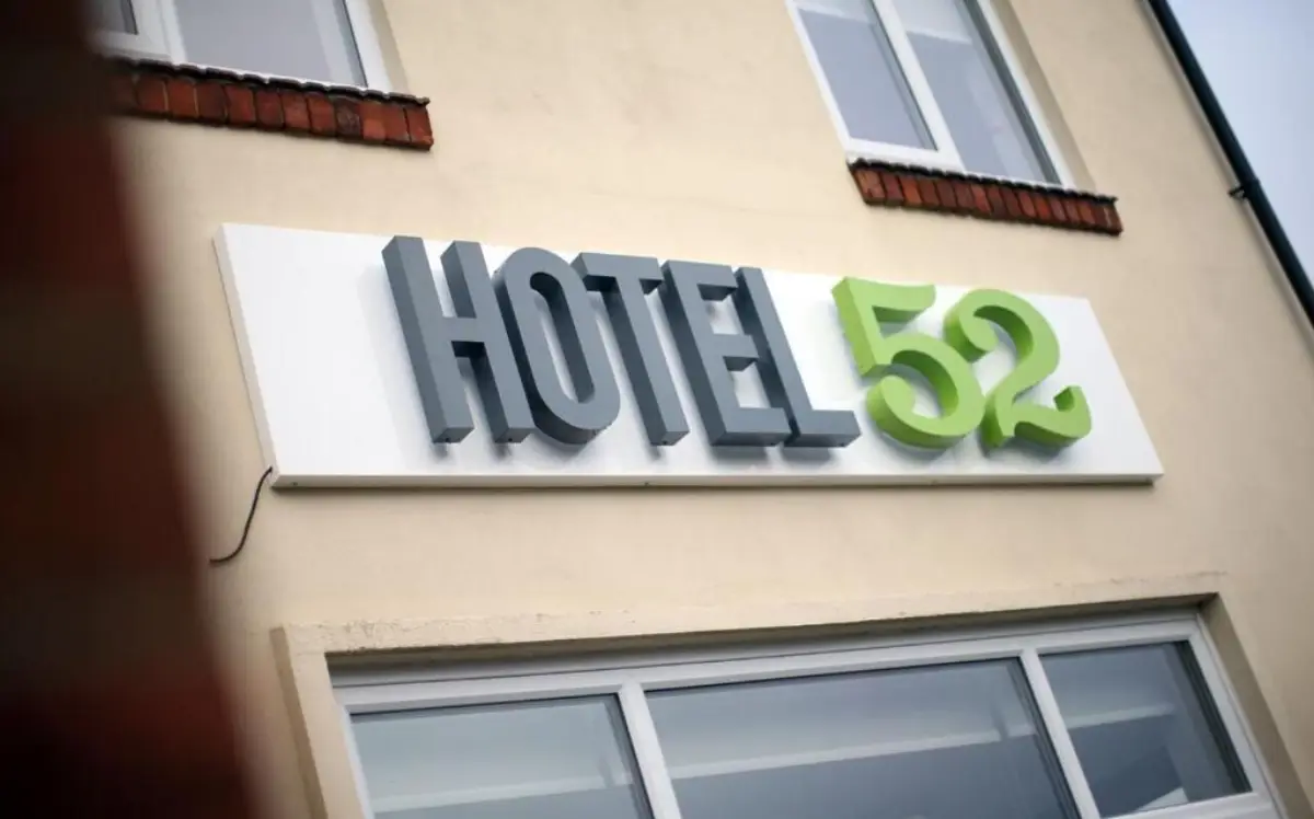 Hotel 52 signage on the building exterior in Stanley, County Durham